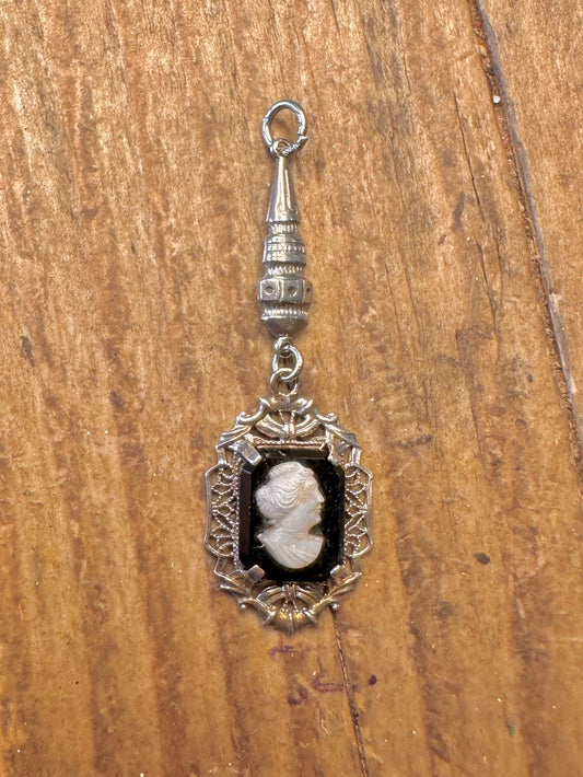 Black Cameo Dangle Ornate 925 Sterling Silver Pendant