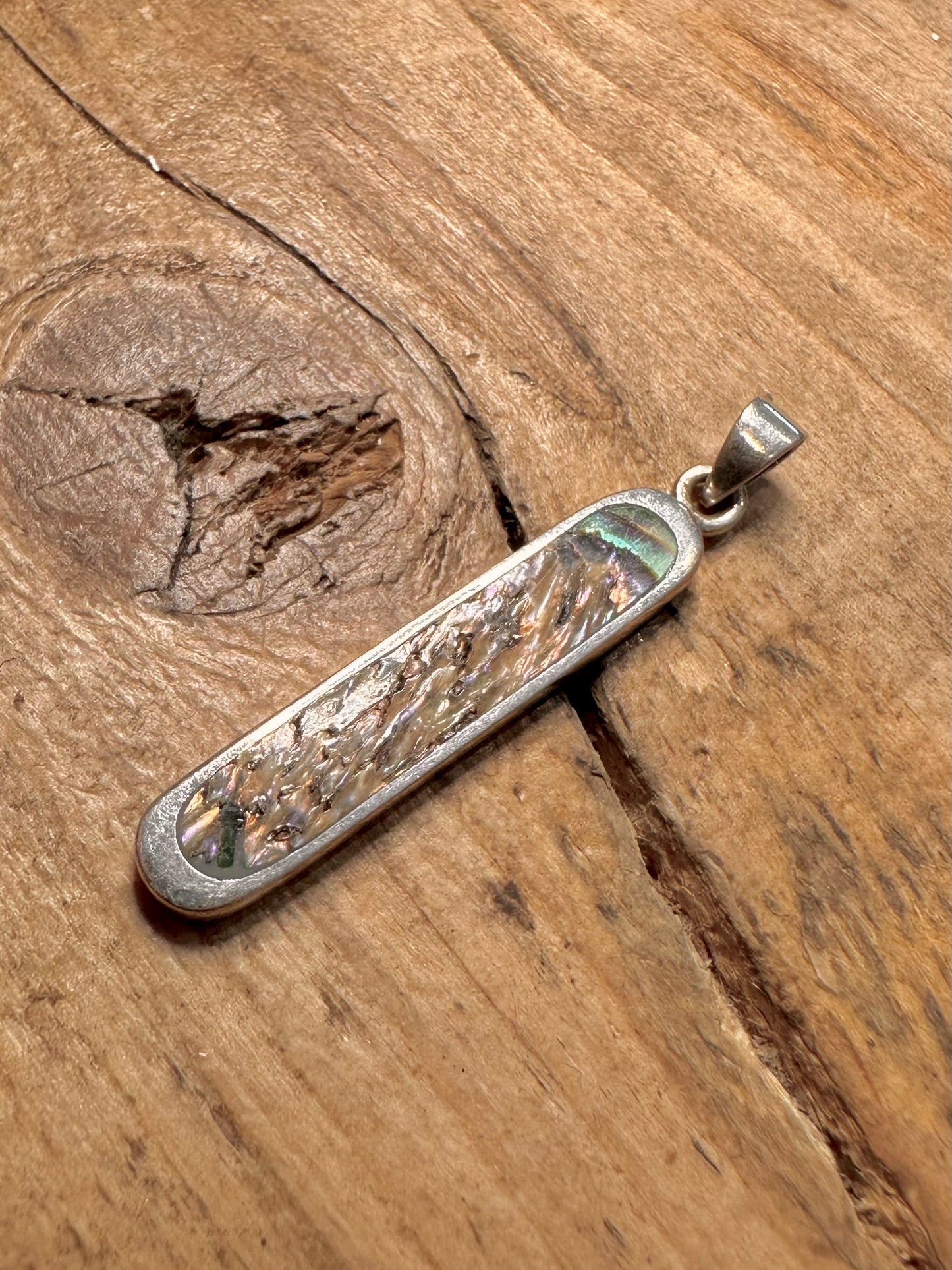 Abstract Abalone Rectangle 925 Silver Pendant