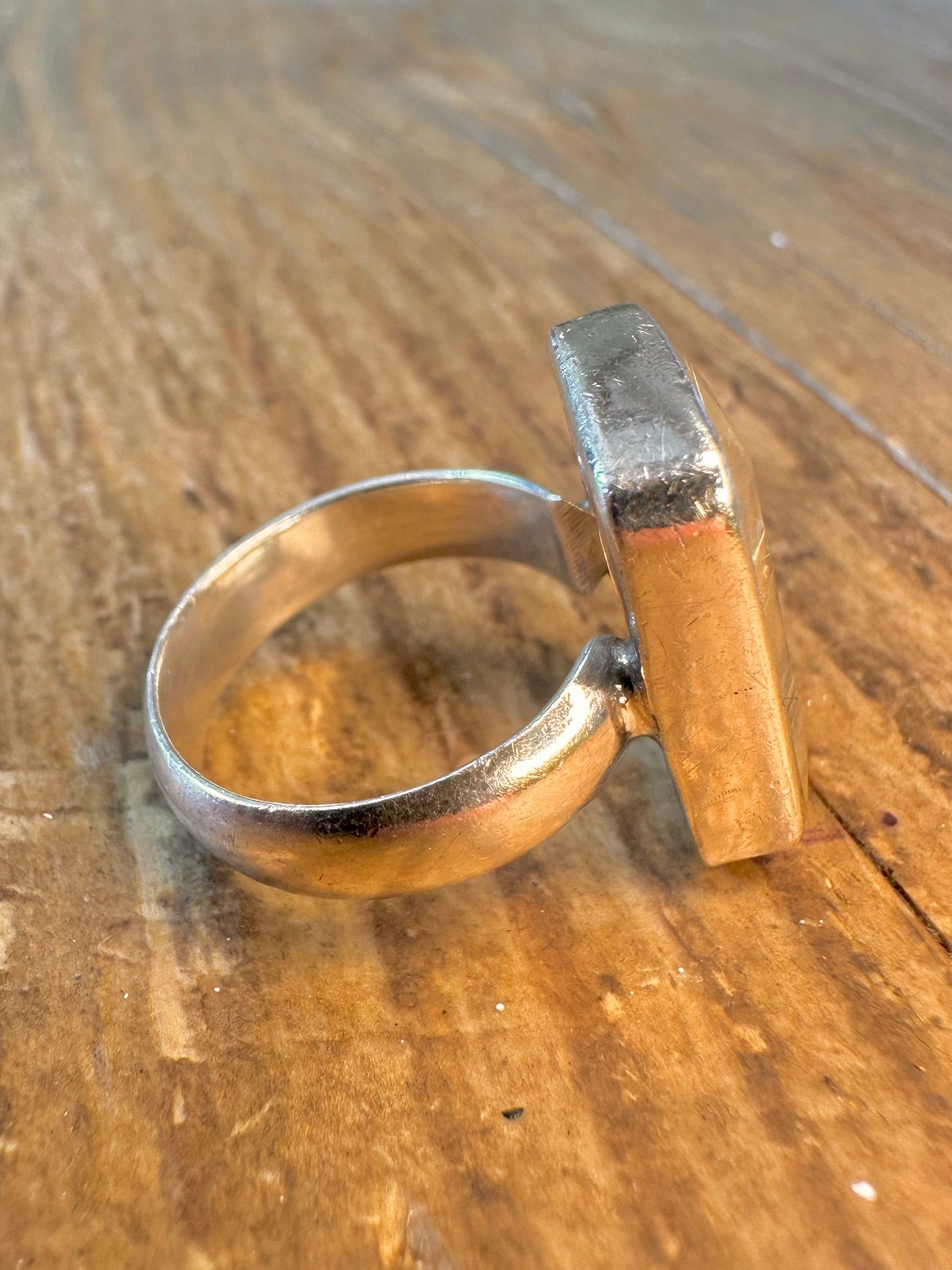Golden Rutilated Quarts Rectangle 925 Sterling Silver Size M1/2 Ring