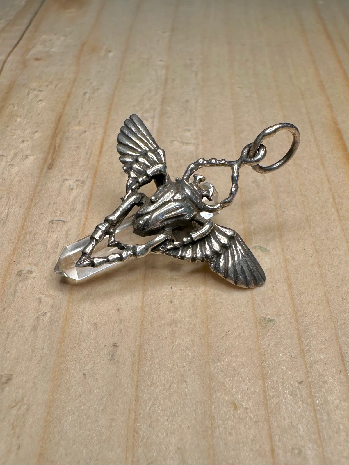 Winged Scarab Crystal 925 Sterling Silver Pendant