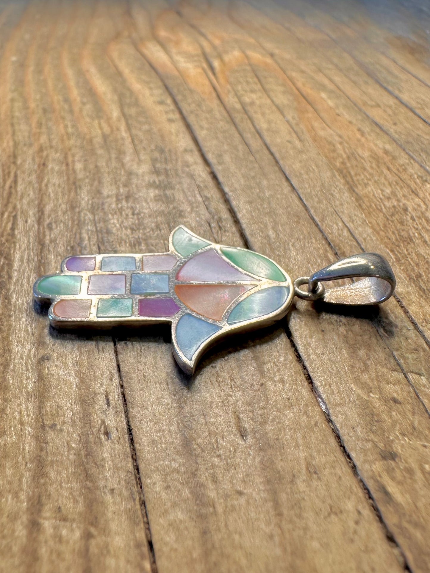 Multi Colour Mother of Pearl Hamsa 925 Sterling Silver Pendant