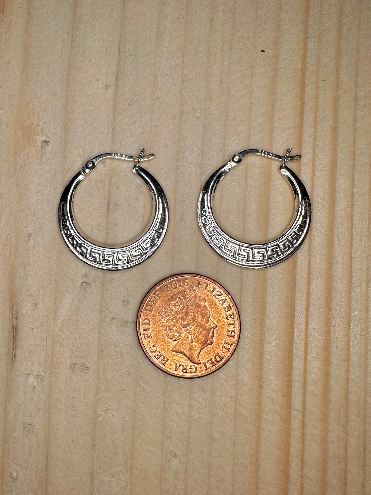 Engraved Greek Hoop 925 Sterling Silver Earrings