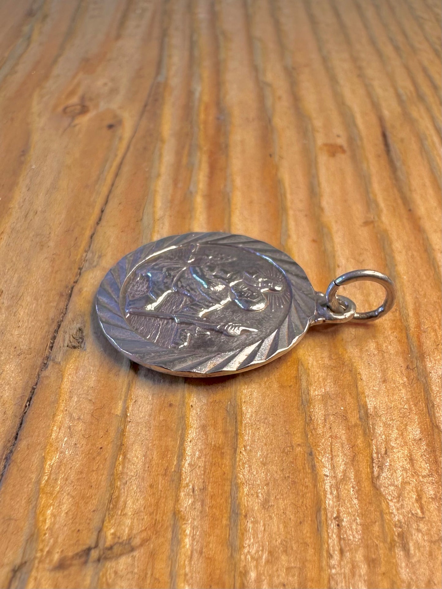 St Christopher Textured Border and Transport Back 925 Sterling Silver Pendant