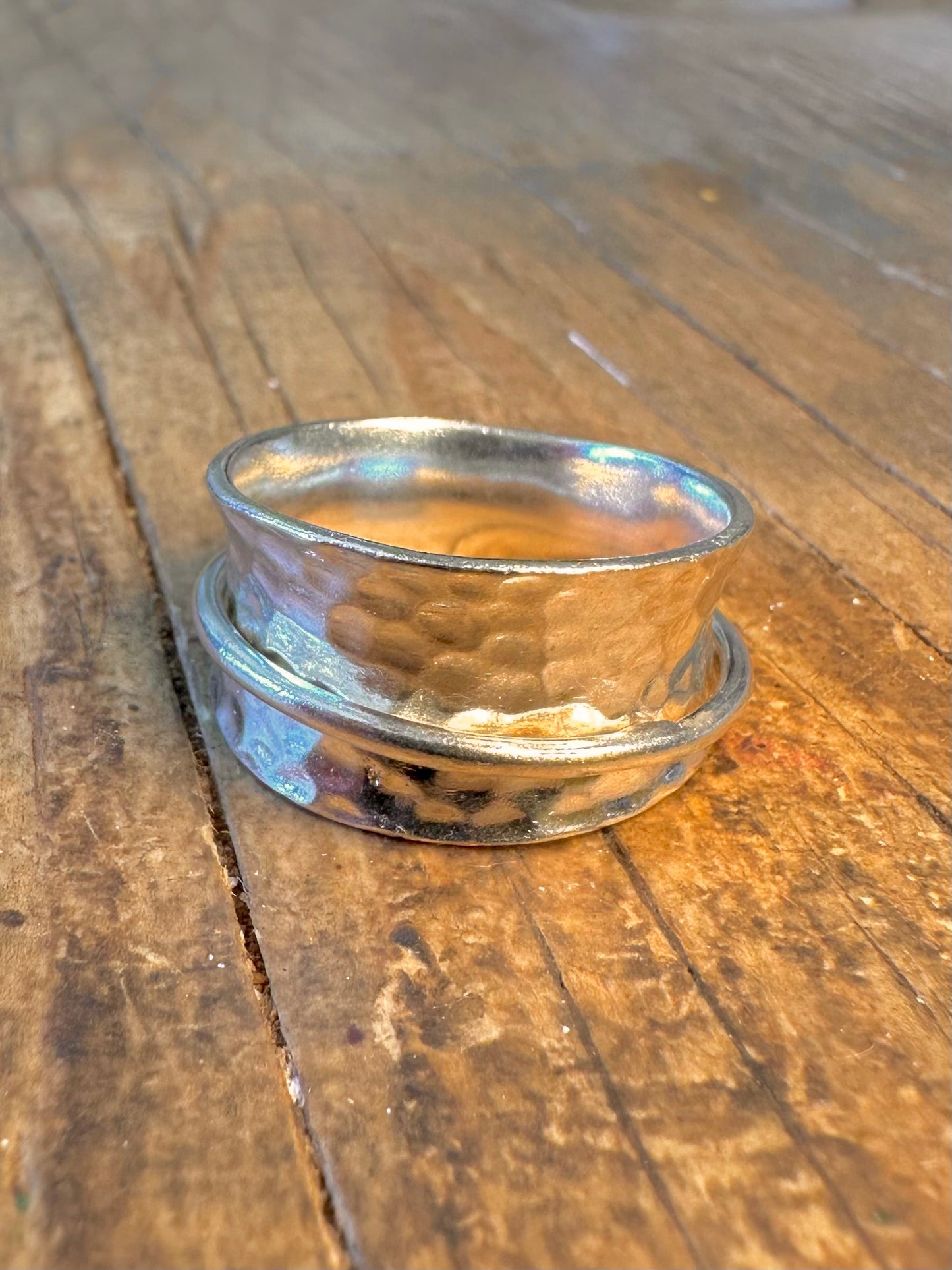 Hammered Curved Spinner Band 925 Sterling Silver Size V Ring