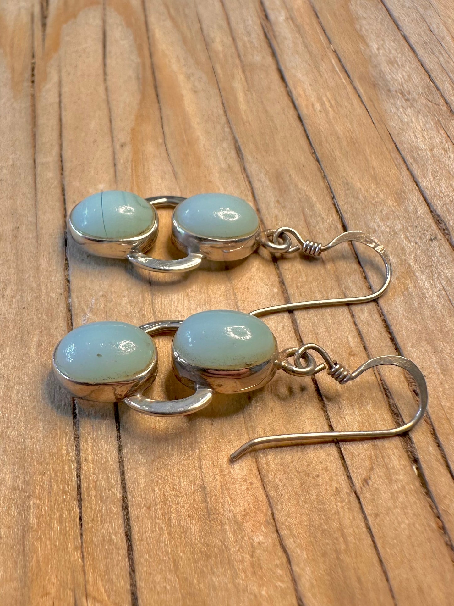 Vintage Light Blue Cream Agate 925 Silver Earrings