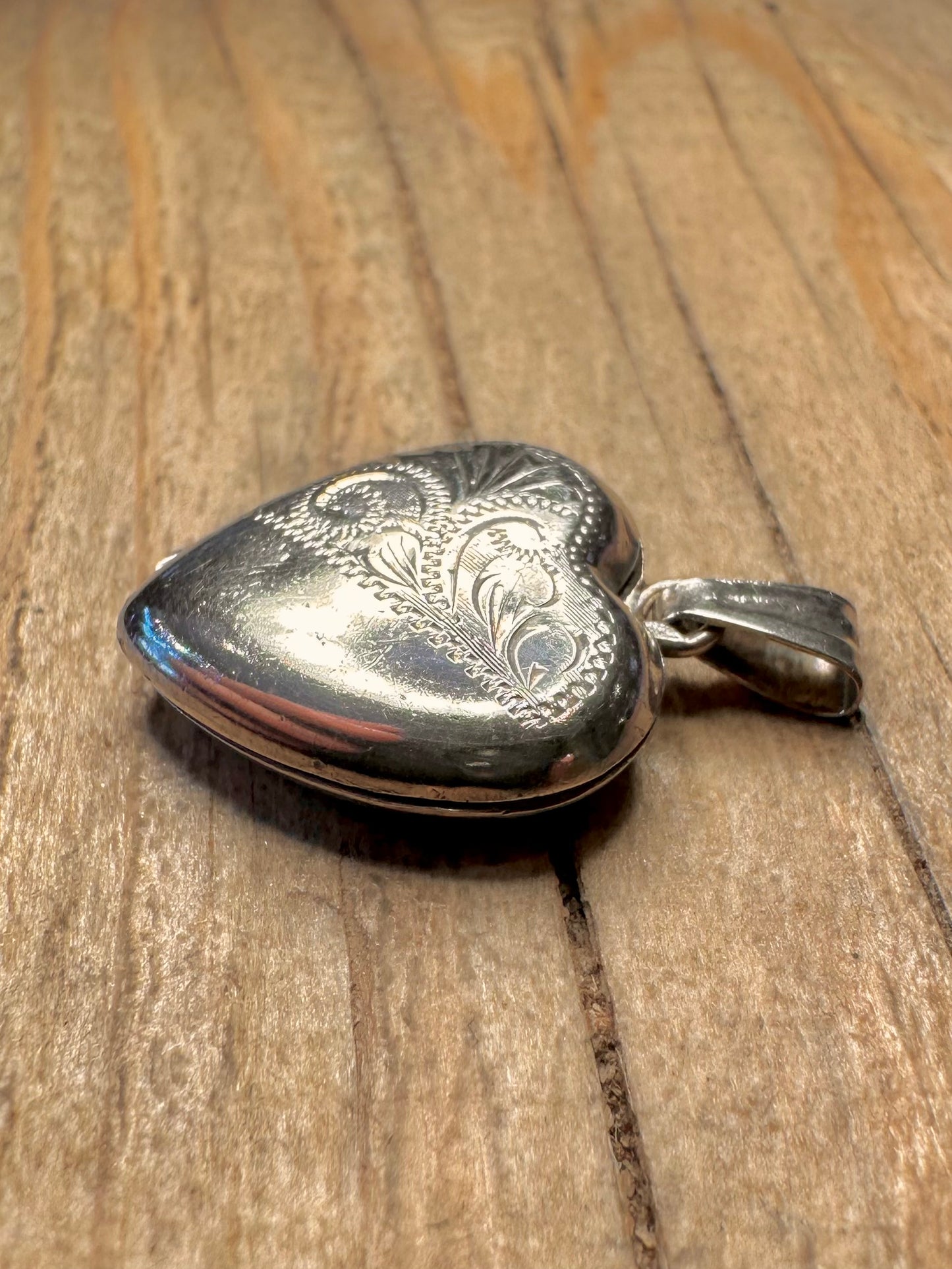 Vintage Engraved Heart Locket 925 Sterling Silver Pendant
