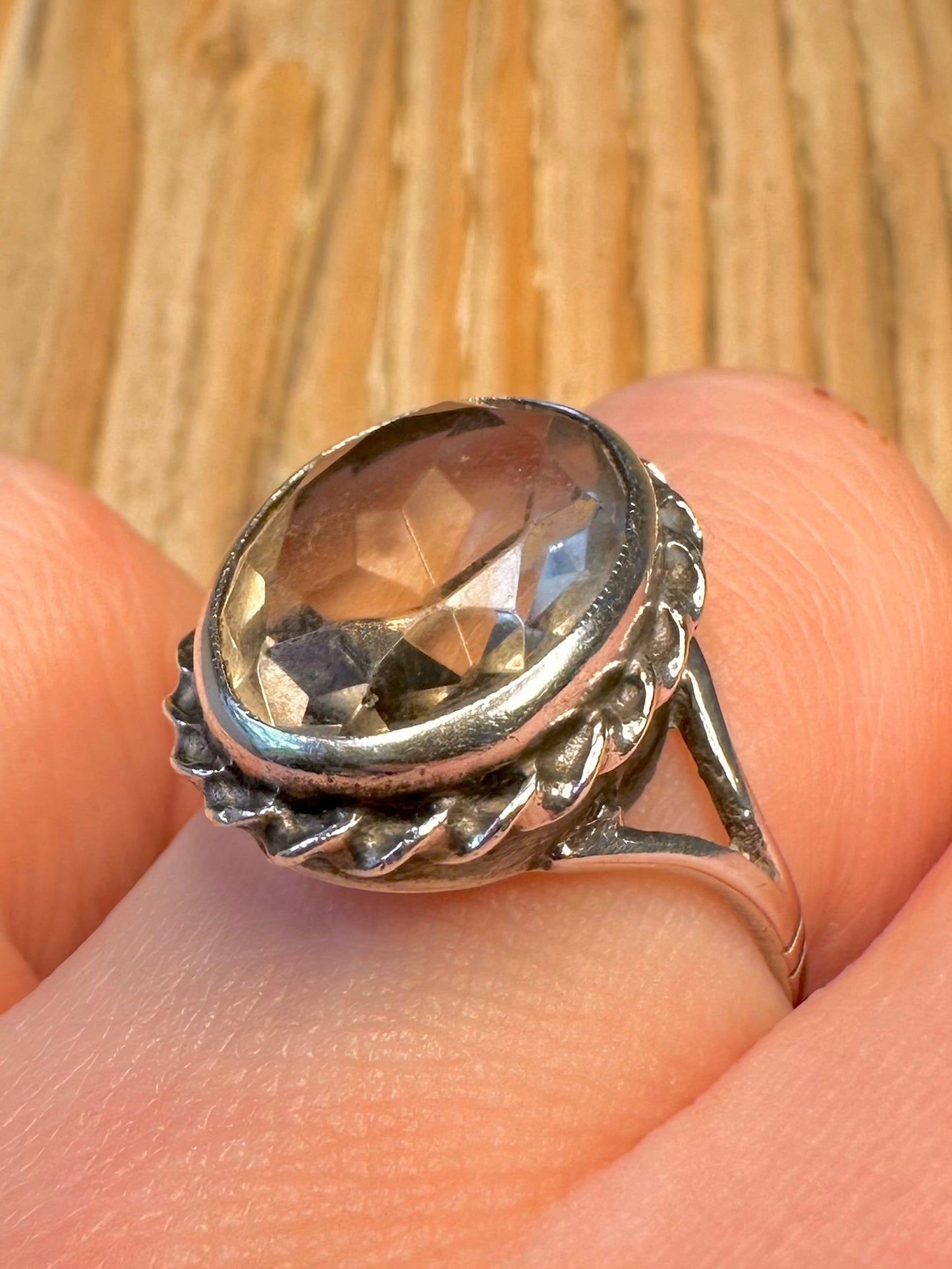 Vintage Quarts Oval 925 Sterling Silver Size S Ring