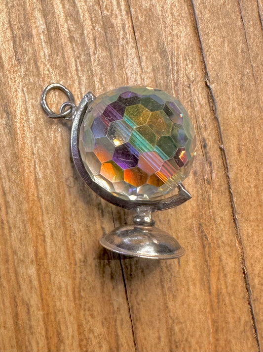 Vintage Crystal Globe 925 Sterling Silver Charm Pendant
