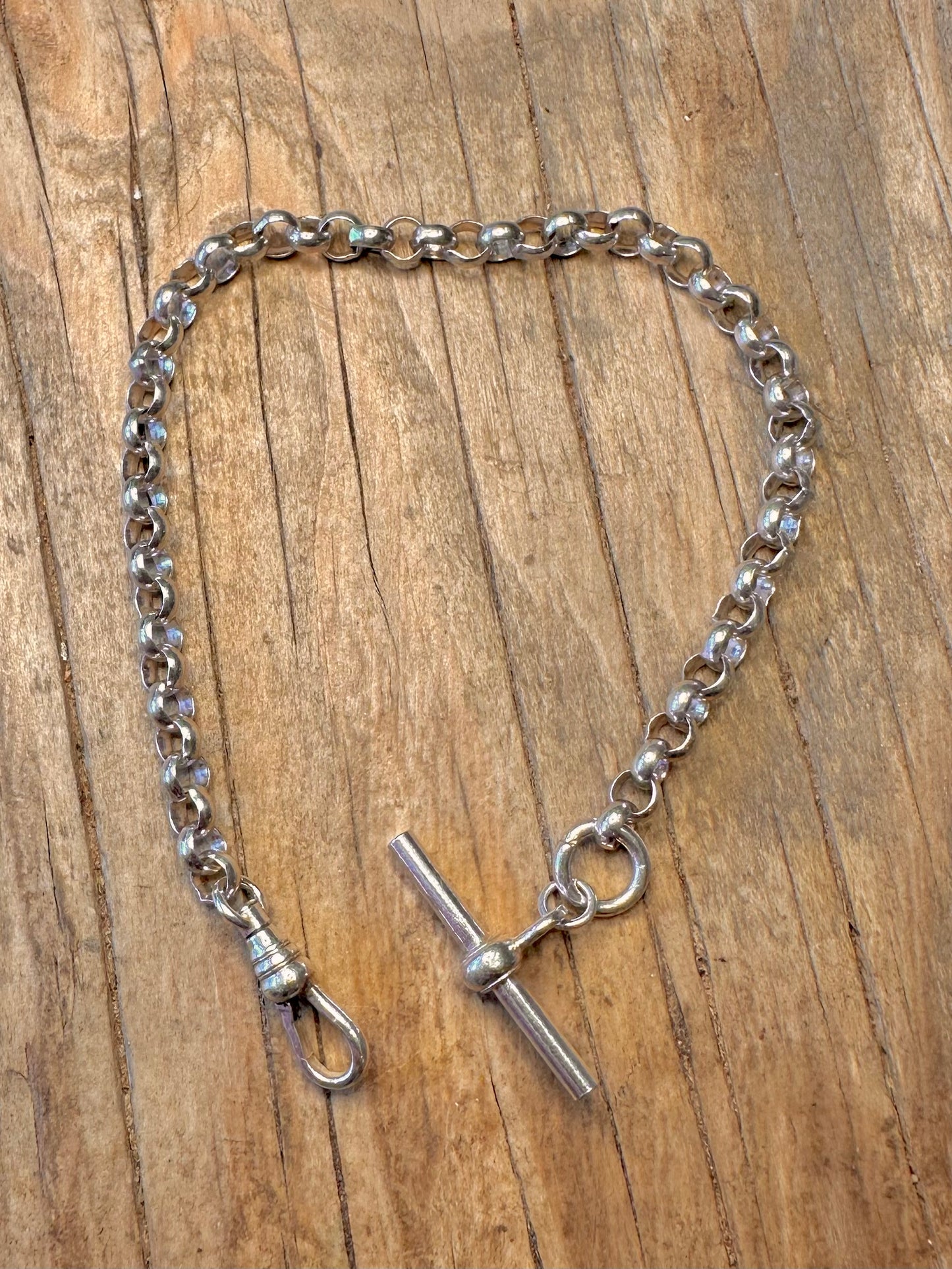 Belcherkette Albertkette T-Bar 925er Sterlingsilber 7 Zoll Armband