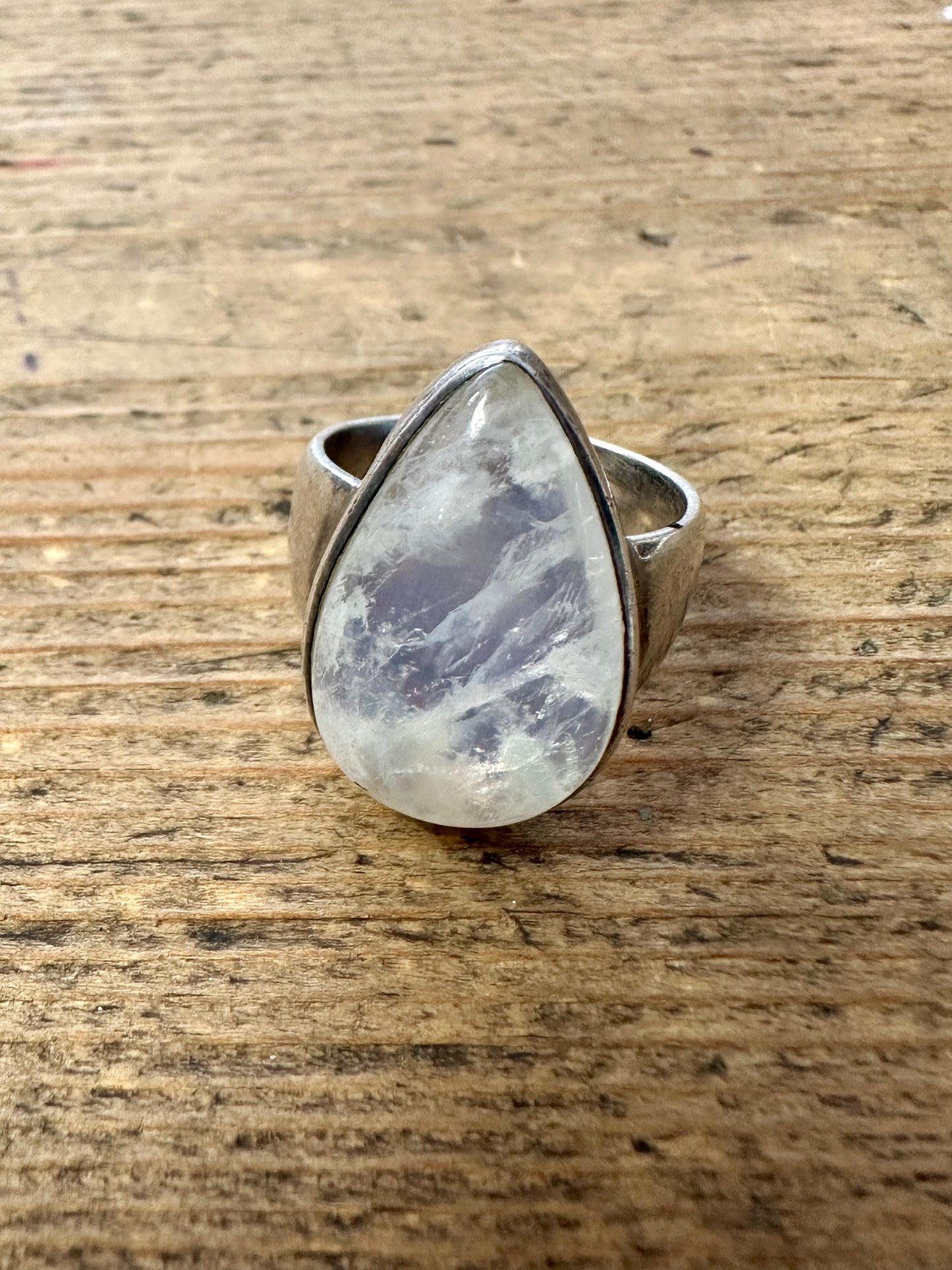 Moonstone Tear Drop 925 Silver Size N Ring