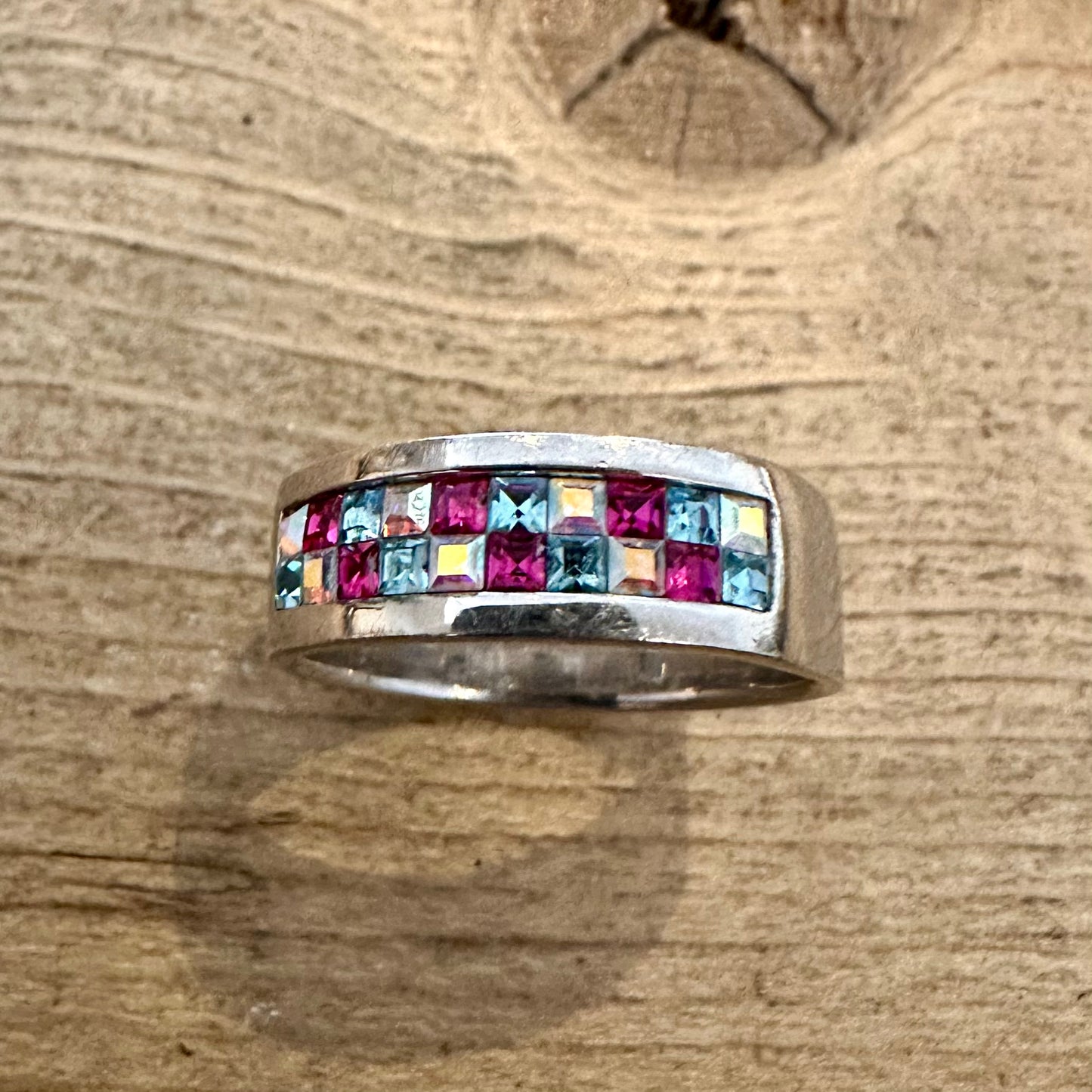 Modern Multi Coloured CZ Band 925 Silver Size U1/2 Ring