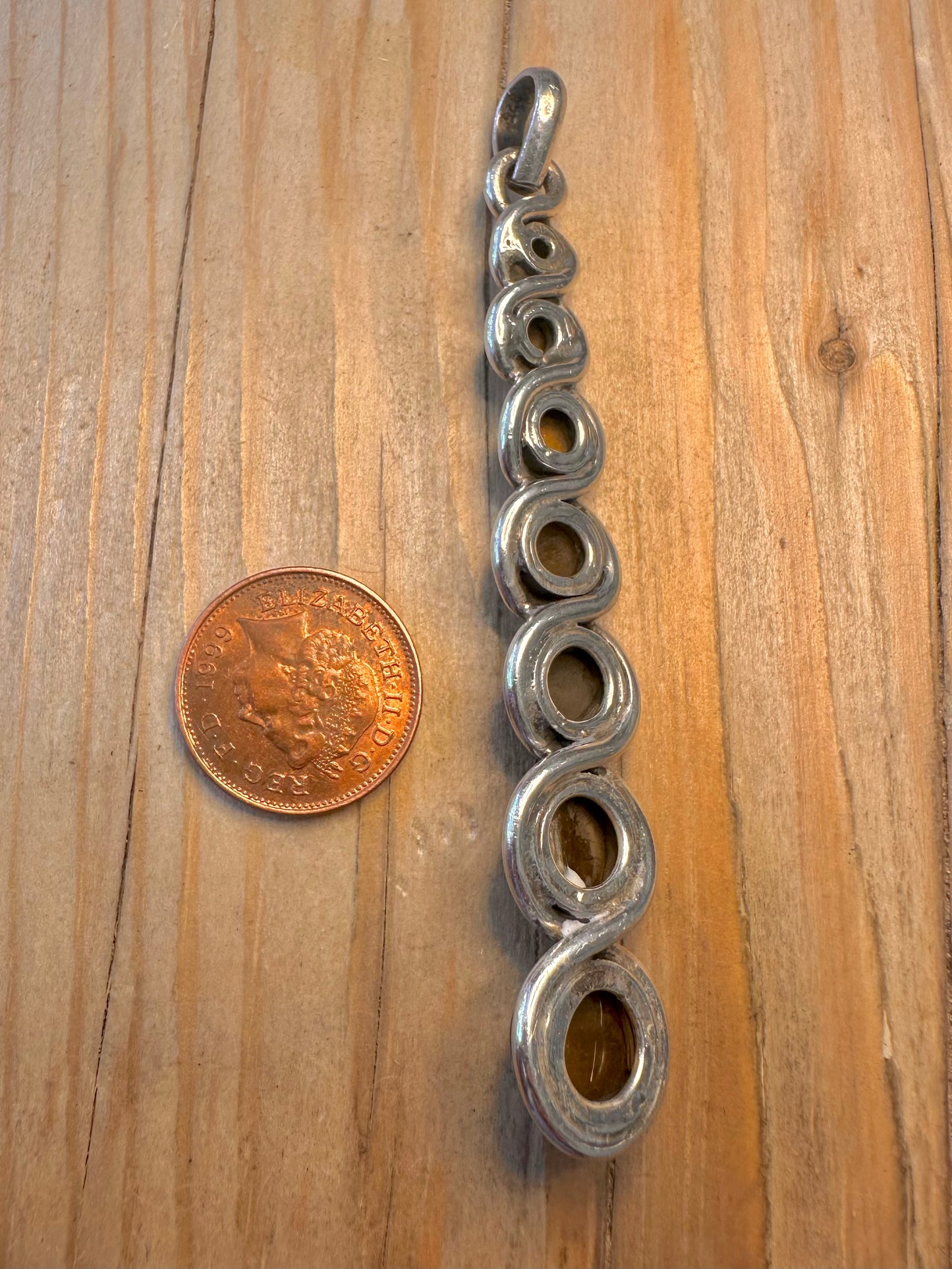 Vintage Tigers Eye Spiral 925 Sterling Silver Pendant