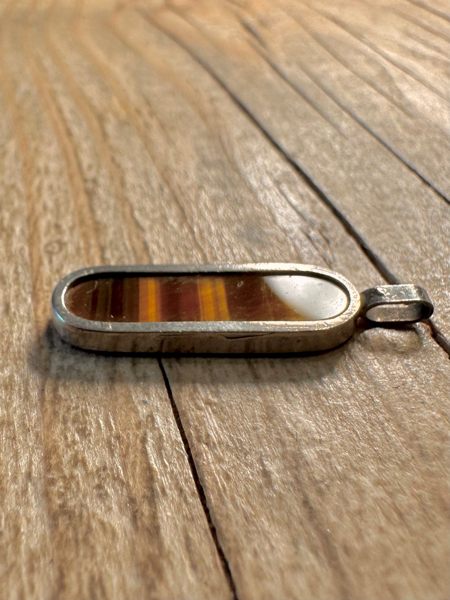 Abstract Tigers Eye Bar 925 Sterling Silver Pendant