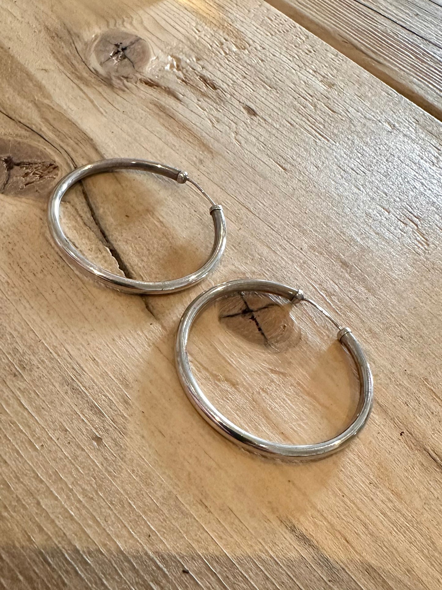 Vintage Simple Thick Rounded 925 Silver Hoop Earrings