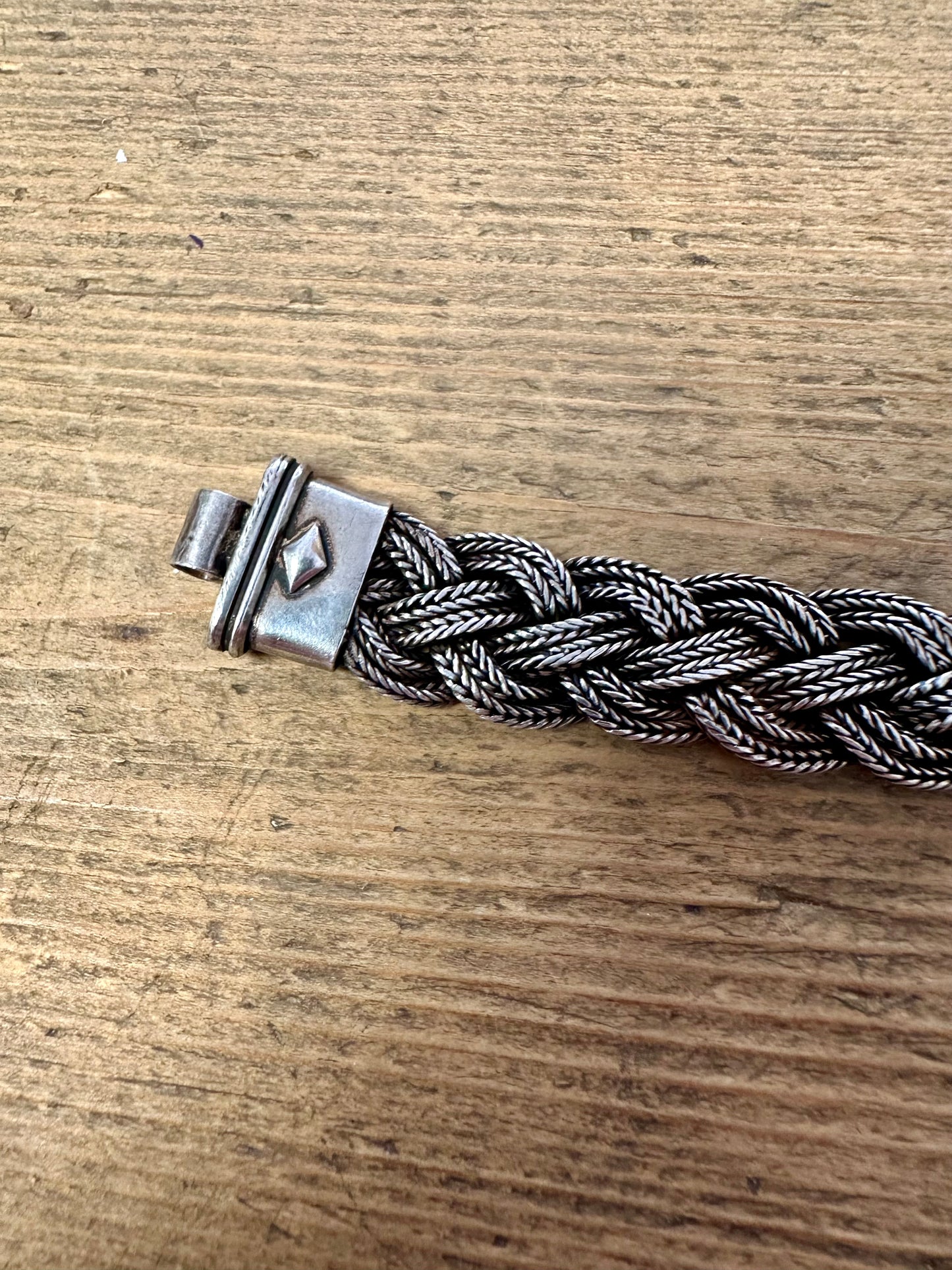 Vintage Rope Woven Bar Clasp 925 Silver 7.4 inch Bracelet