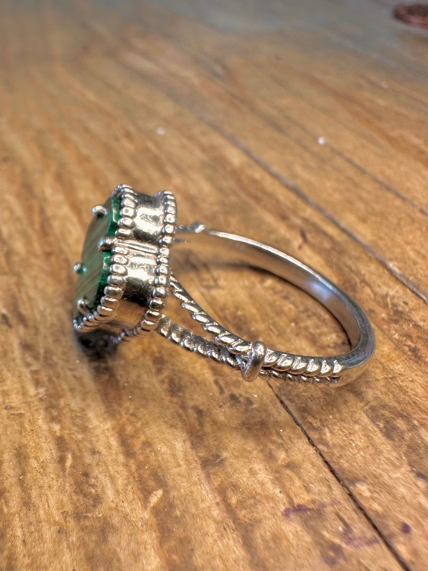 Malachite Clover 925 Sterling Silver Size T Ring