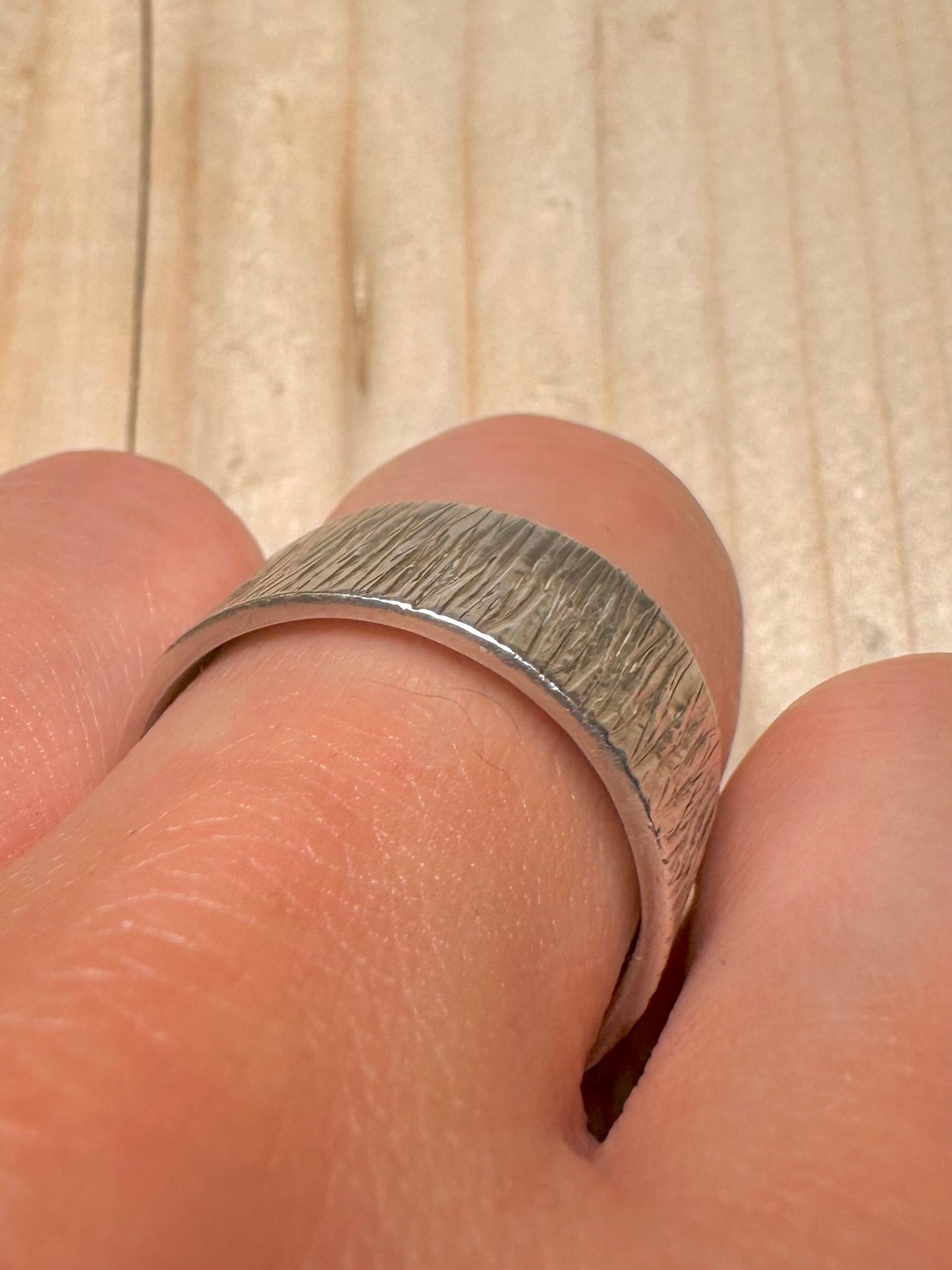Chunky Bark Effect Band 925 Sterling Silver Size T Ring