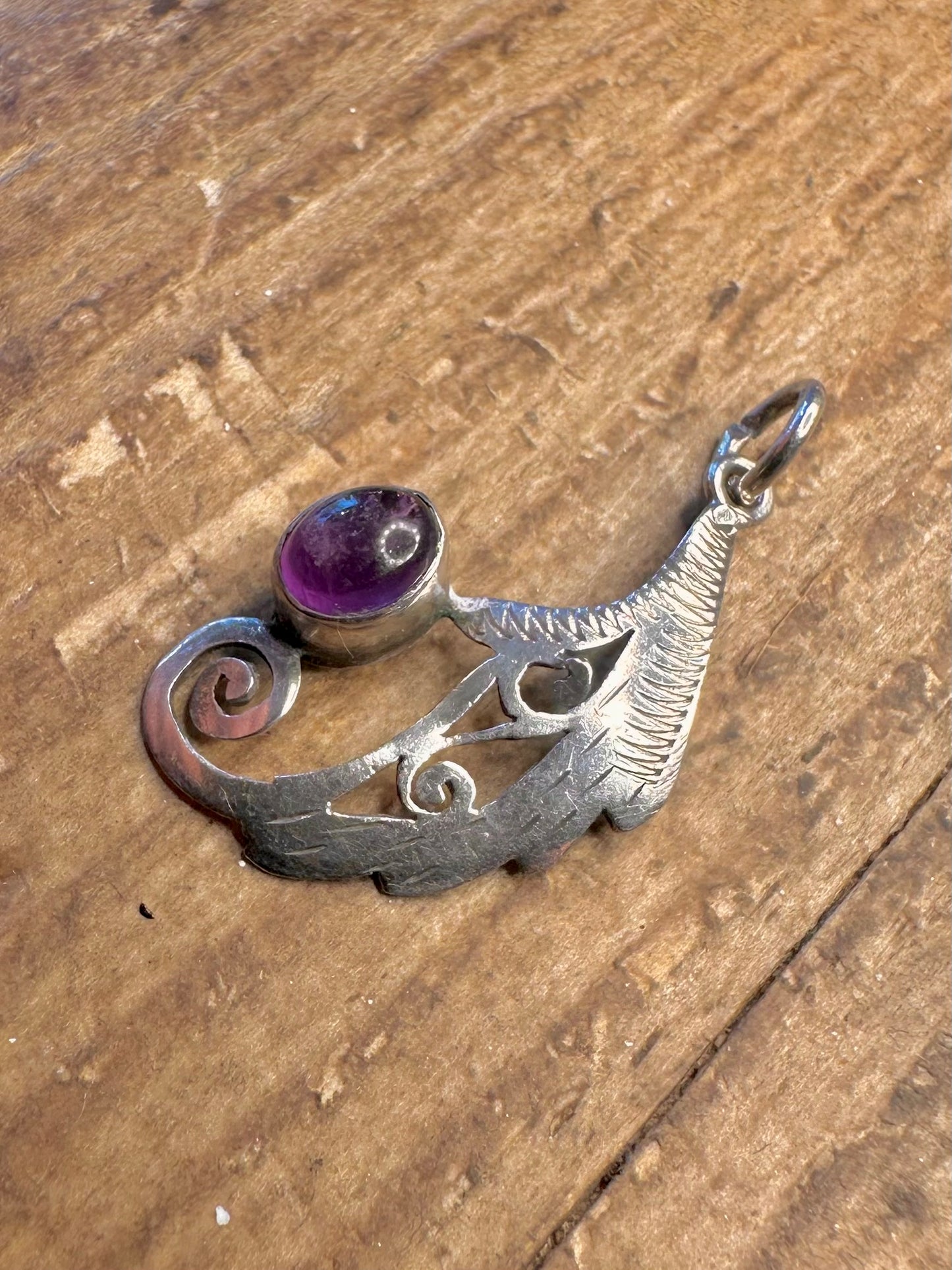 Amethyst Swirl Engraved 925 Sterling Silver Pendant