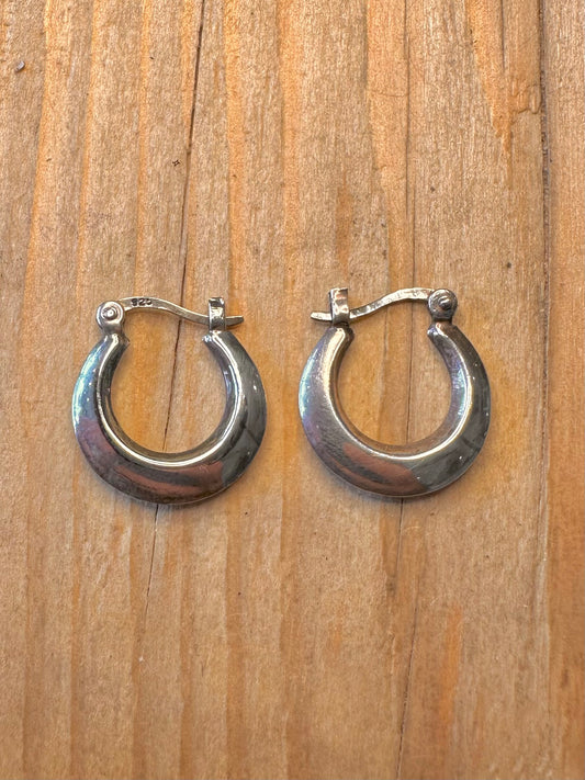 Vintage Small Chunky Hoops 925 Sterling Silver Earrings