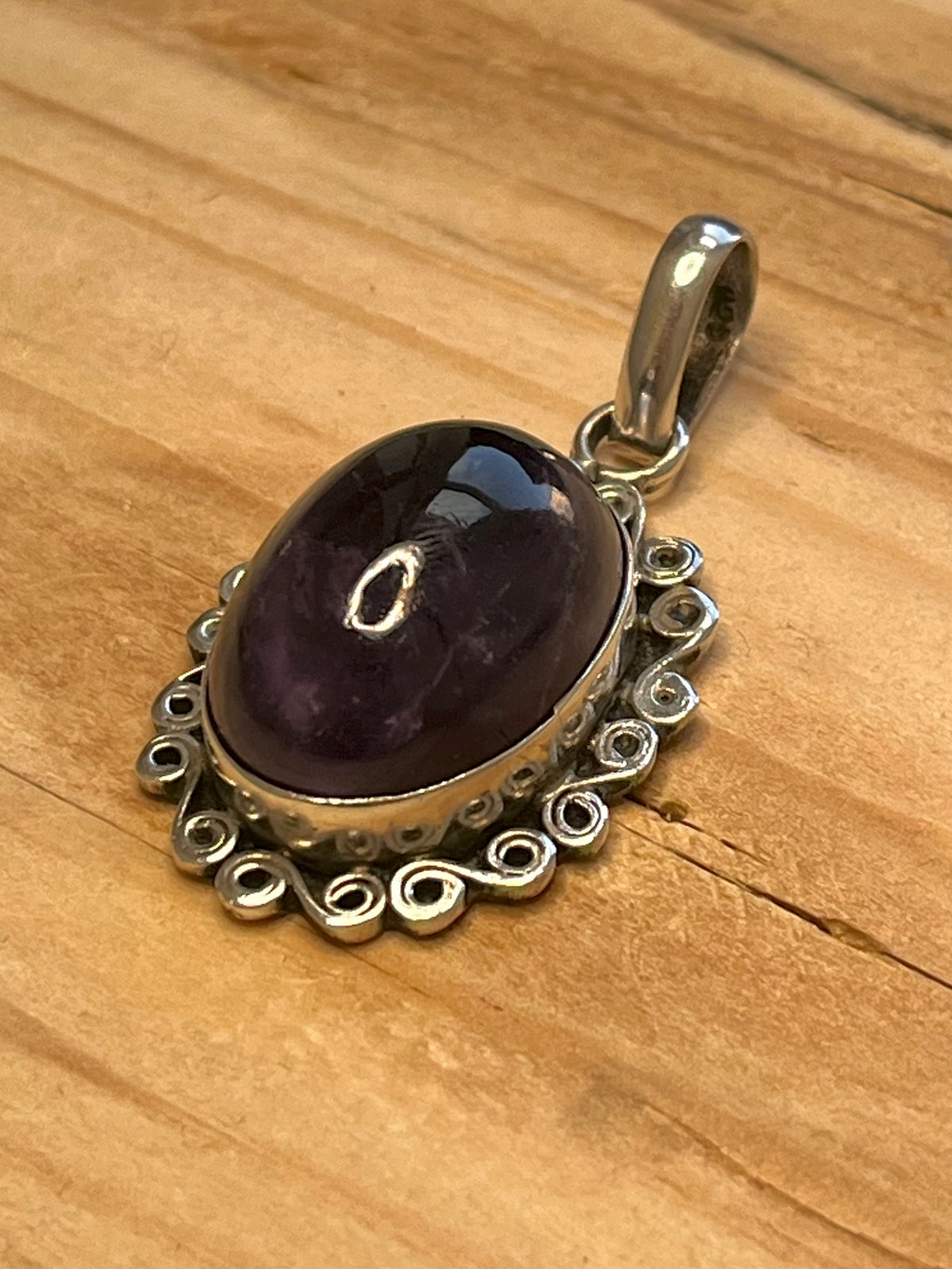 Large Ornate Dark Amethyst 925 Sterling Silver Pendant