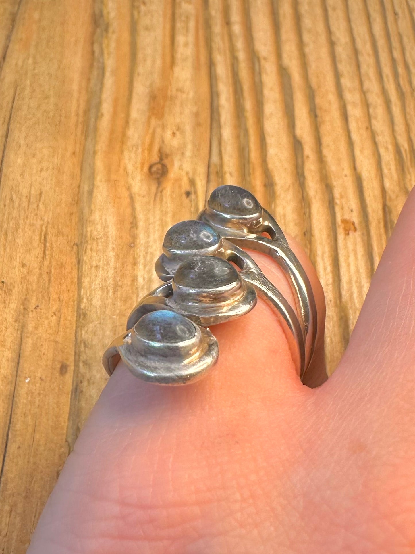 Labradorite Overlapping Swirl 925 Sterling Silver Size P Ring
