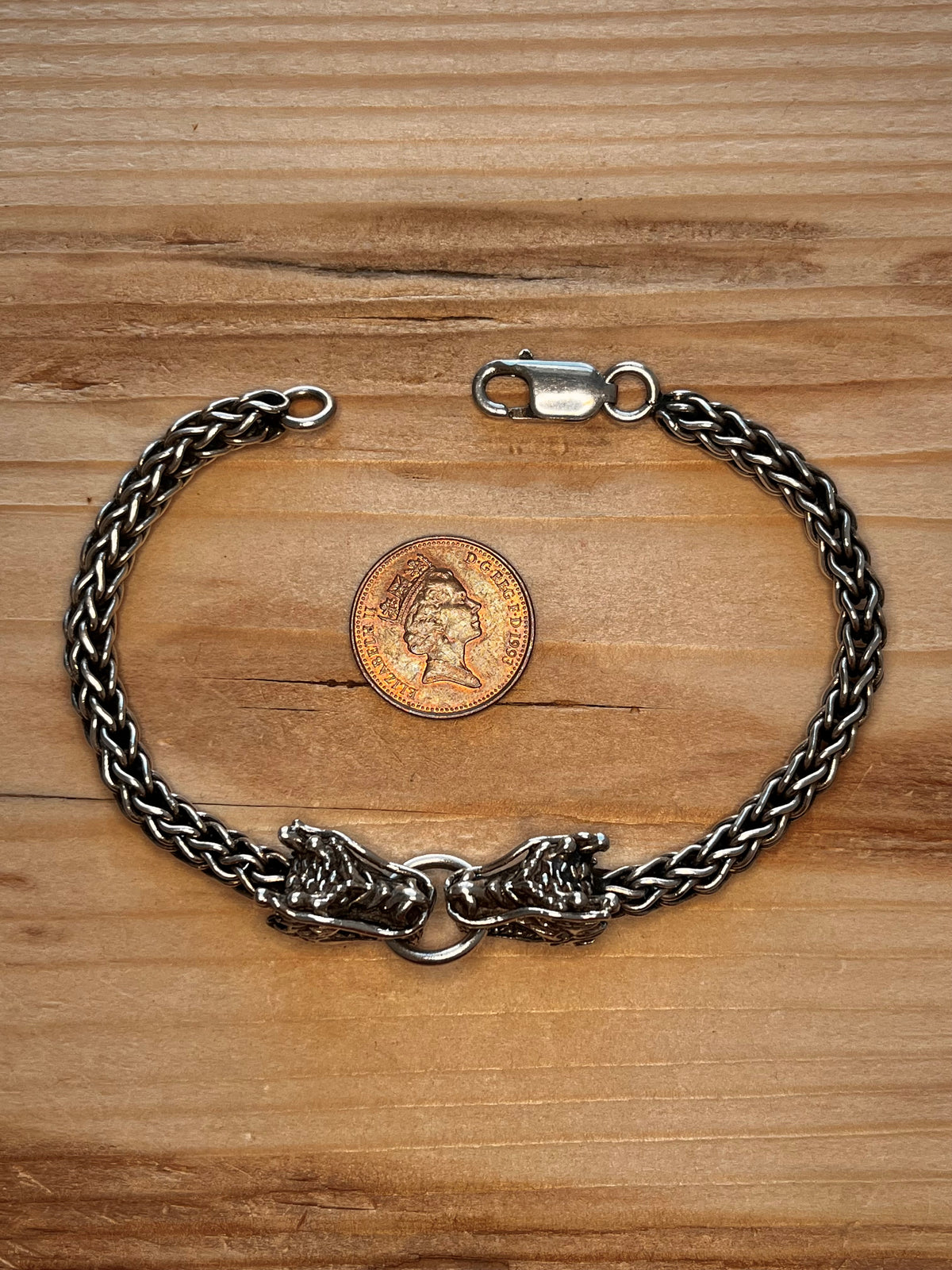 Chunky Double Dragon Foxtail Link 925 Sterling Silver 8.5 Inch Bracelet
