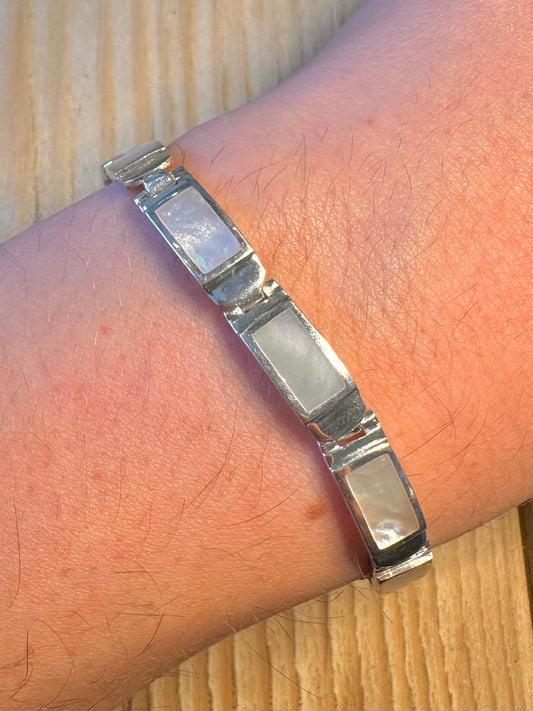 Modern Mother of Pearl Bar 925 Sterling Silver 7 inch Bracelet