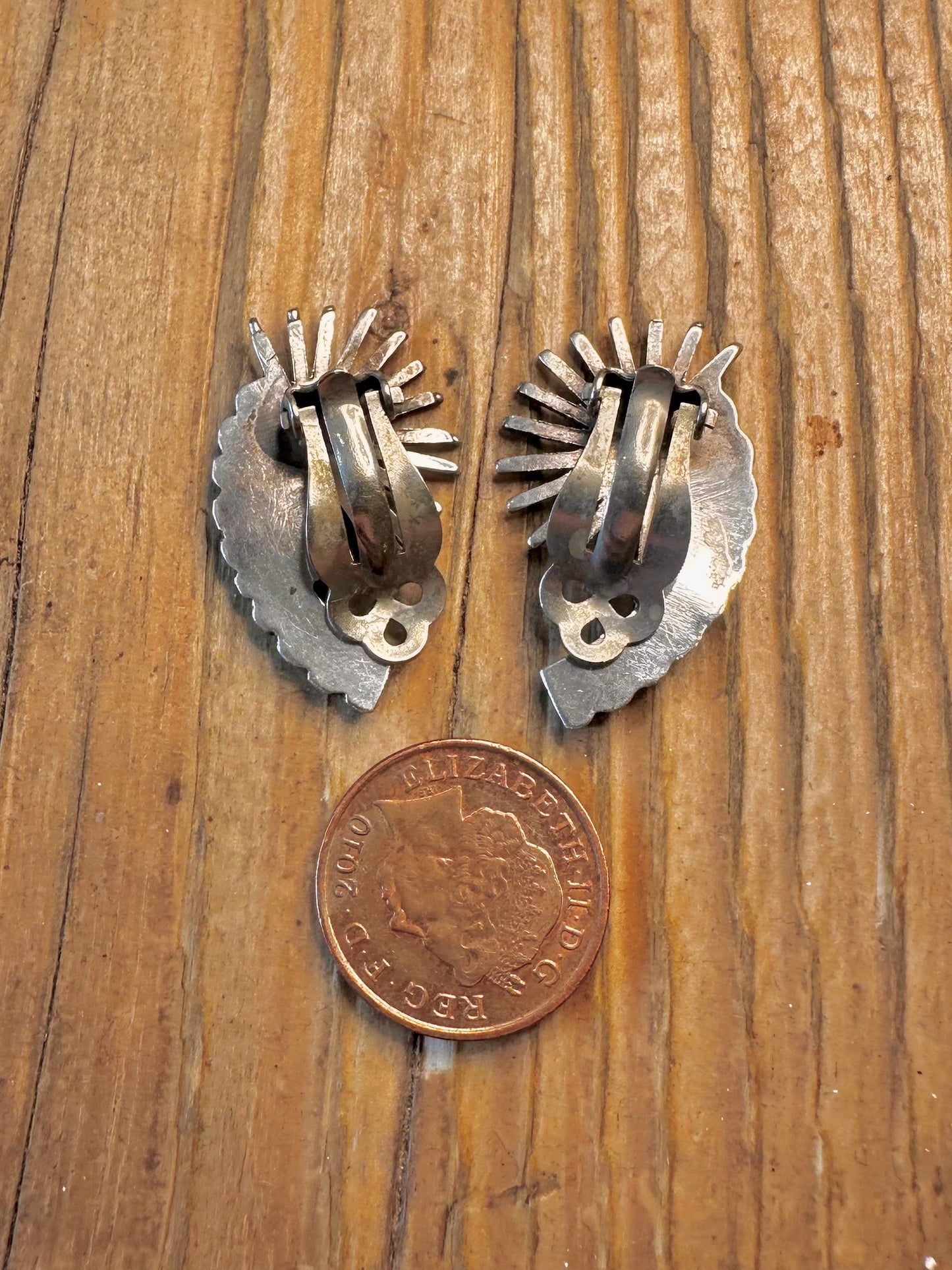 Native American Zuni 1960’s Turquoise Sunburst Clip On PAT 196452 Silver Earrings