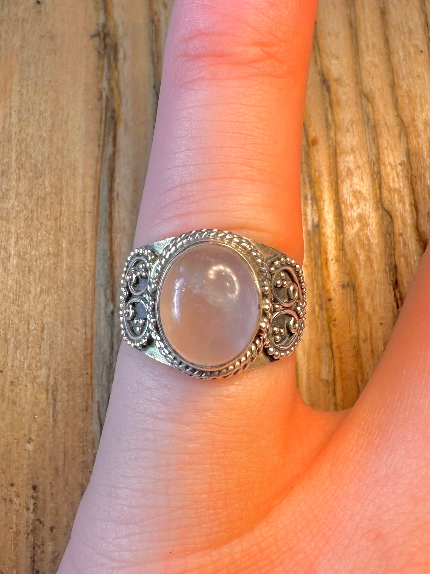 Rose Quarts Decorative 925 Sterling Silver Size L Ring