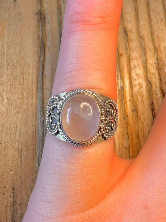 Rose Quarts Decorative 925 Sterling Silver Size L Ring