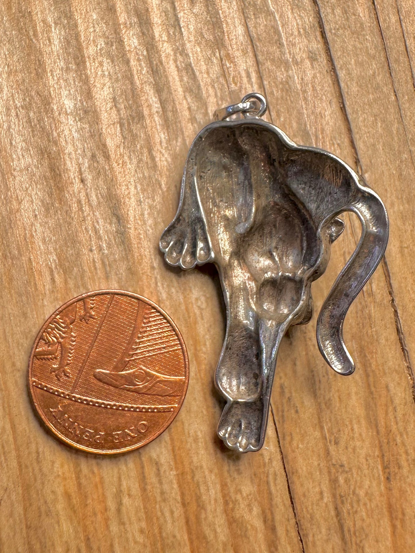 Vintage Leopard Black Enamel 925 Sterling Silver Pendant