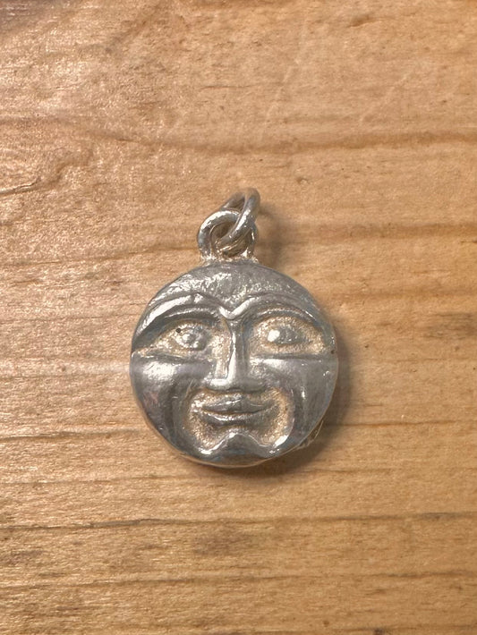 Vintage Moon Face 925 Silver Pendant