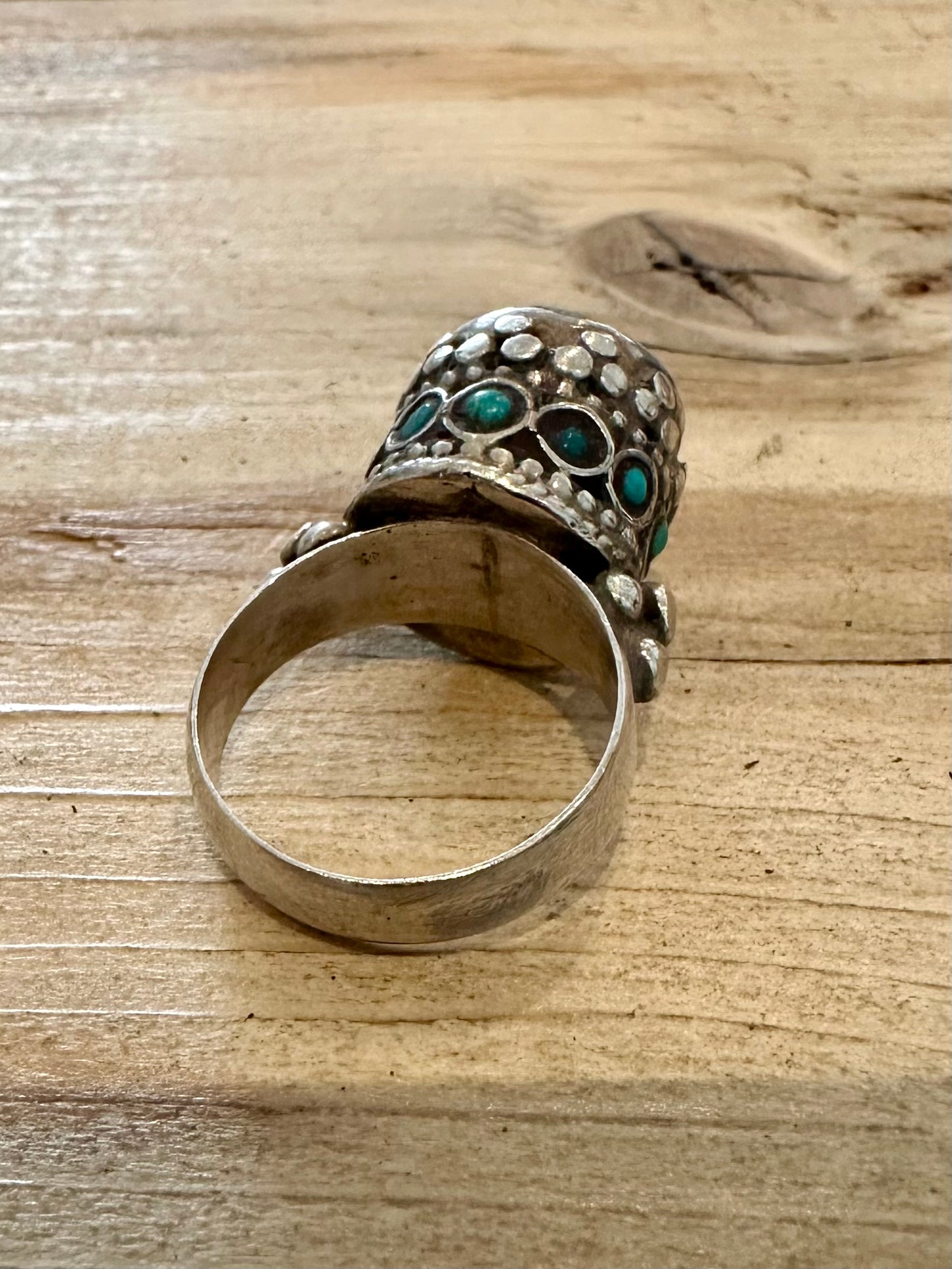 Vintage Afghan Turquoise Silver Size U Ring