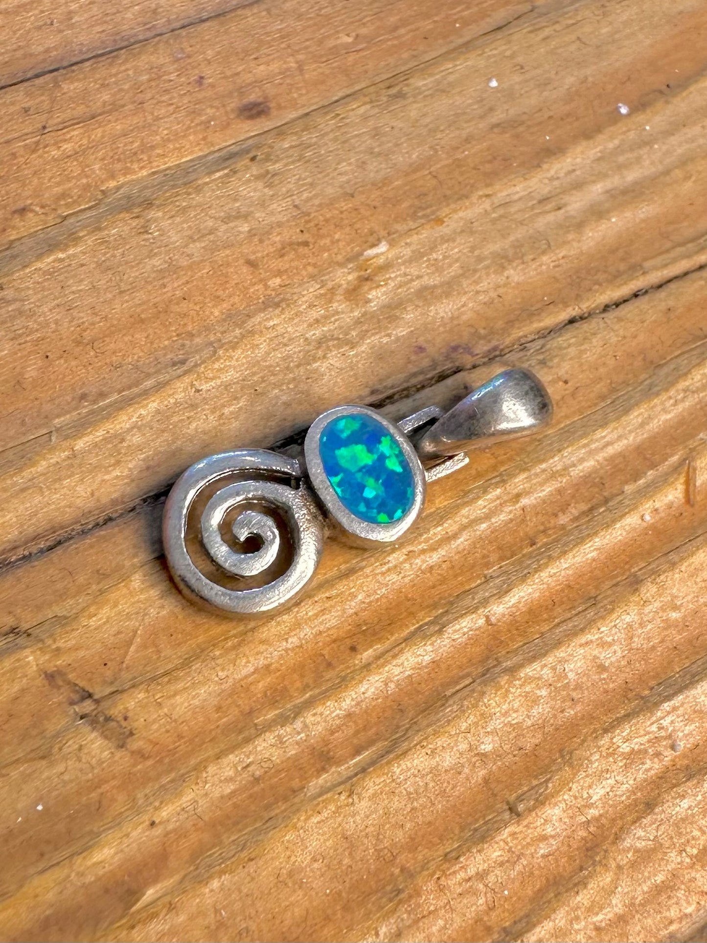 Swirl Simulated Blue Opal 925 Sterling Silver Pendant