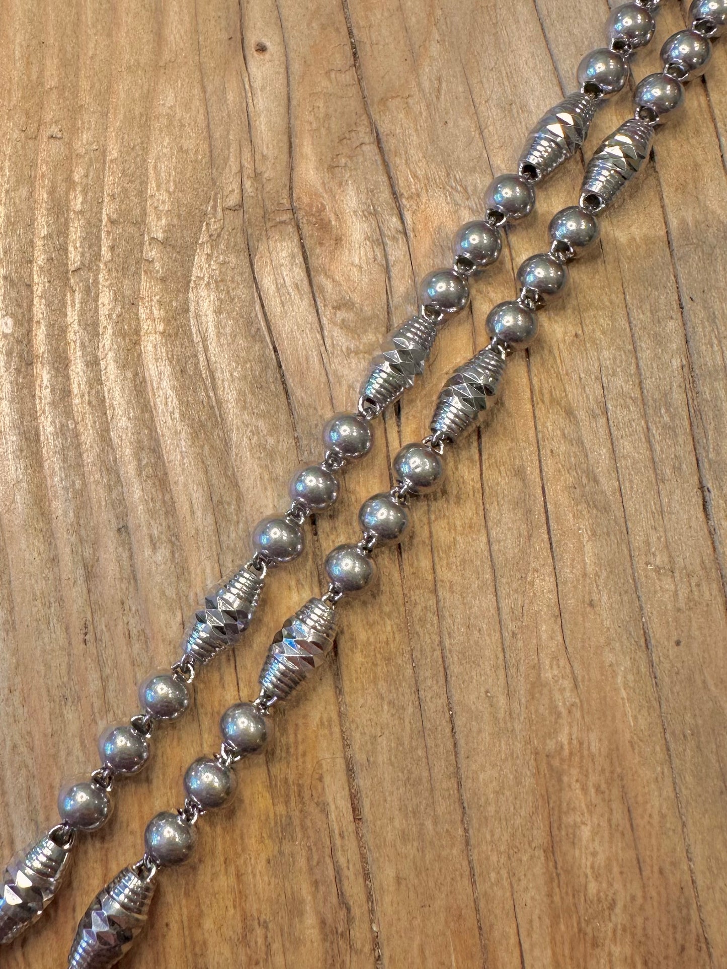 Abstract Engraved Ball and Barn Link 925 Sterling Silver 25.8 inch Necklace