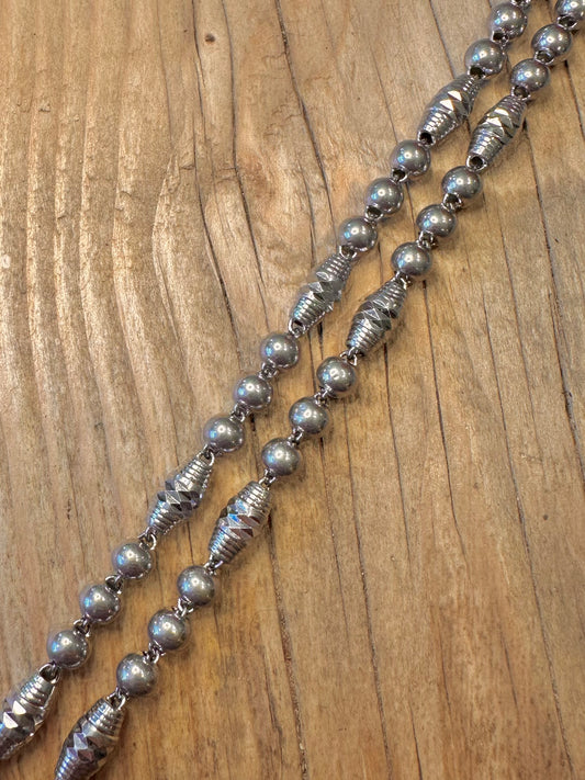 Abstract Engraved Ball and Barn Link 925 Sterling Silver 25.8 inch Necklace