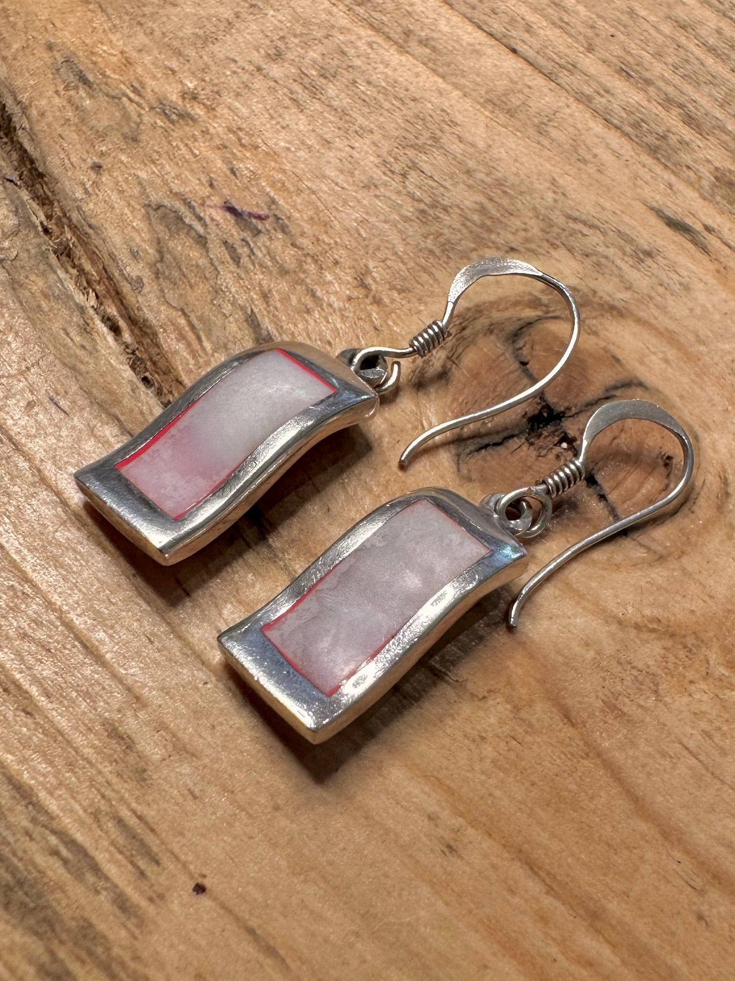 Abstract Pink Mother of Pearl 925 Silver Earrings