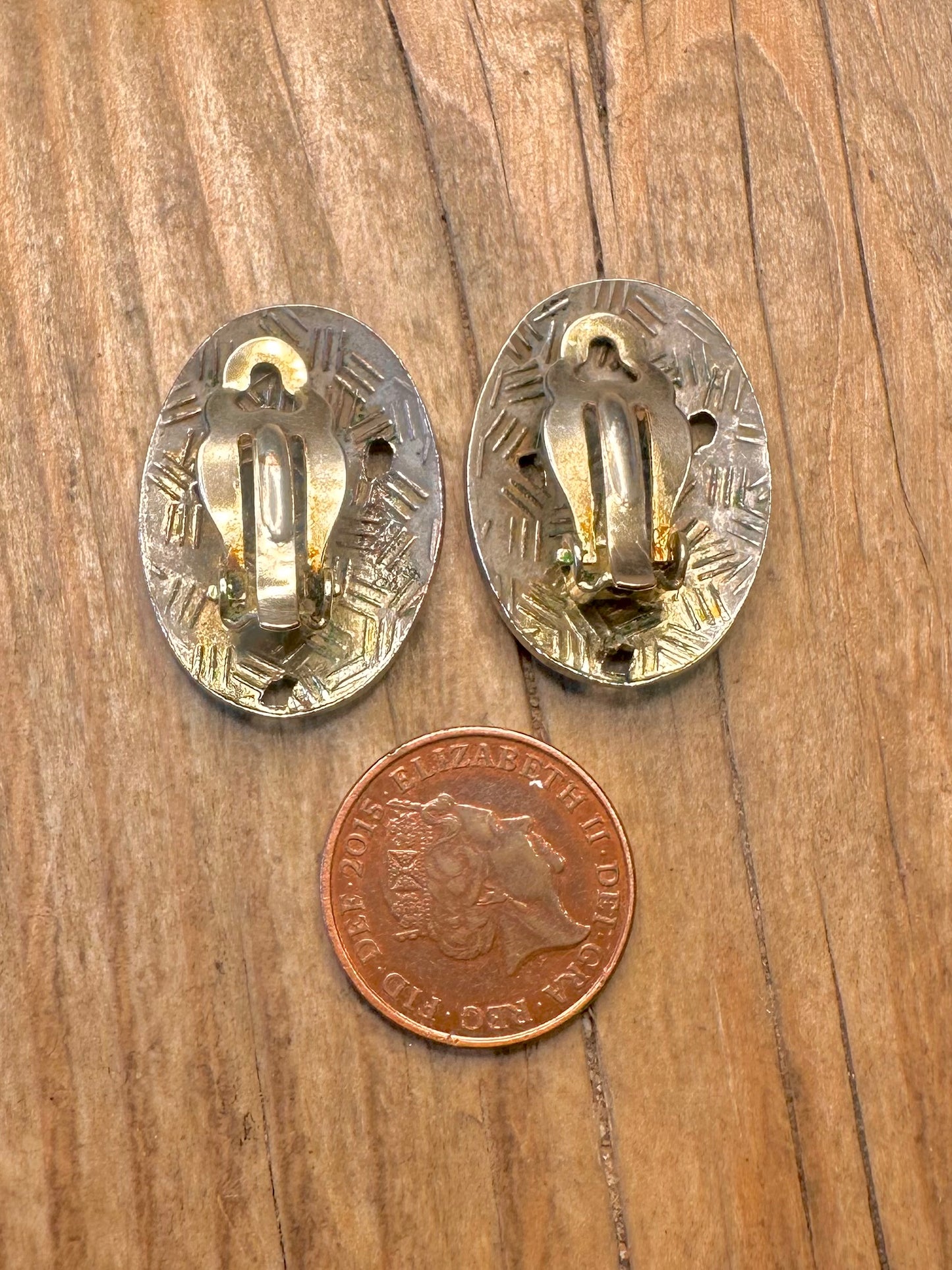 Vintage Cloisonné Enamel Floral Silver Tone Clip On Costume Earrings