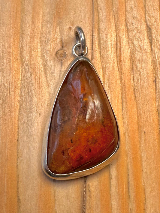Vintage Abstract Amber 925 Silver Pendant