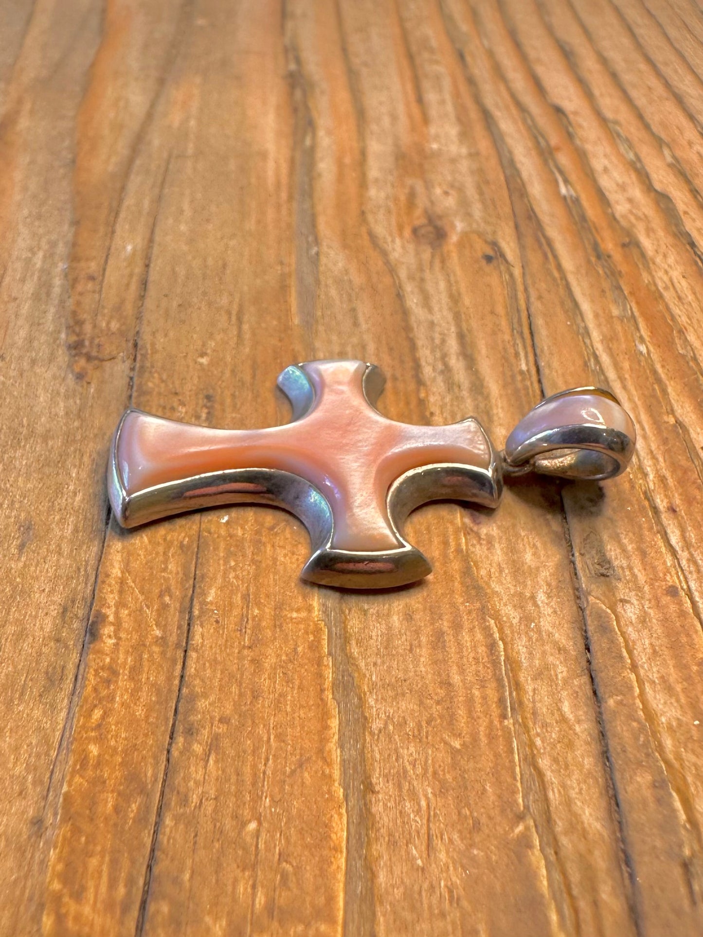 Pink Mother of Pearl Cross 925 Sterling Silver Pendant