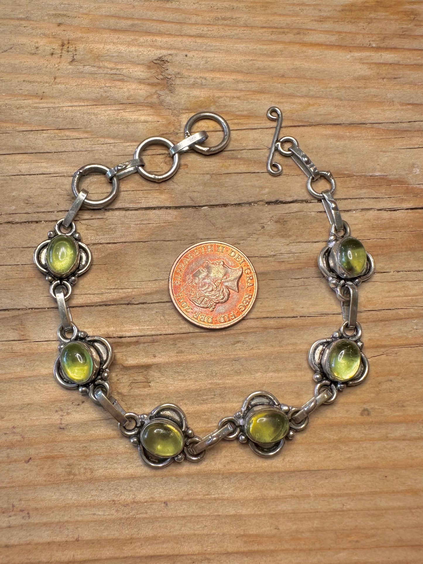 Vintage Green Stone Boho 925 Sterling Silver 7.3 to 7.8 Bracelet