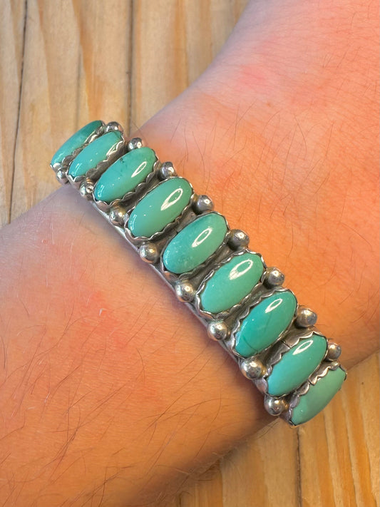 Vintage Turquoise Native American Maker WW 925 Silver Cuff Bangle