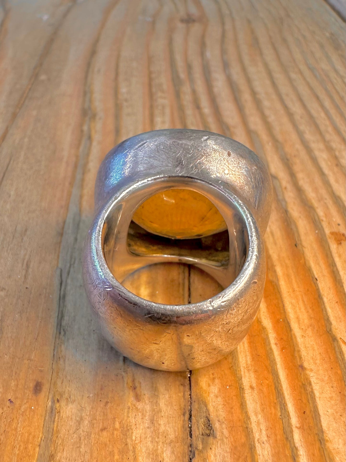 Large Faceted Citrine Heavy Solid 925 Sterling Silver Size L Ring