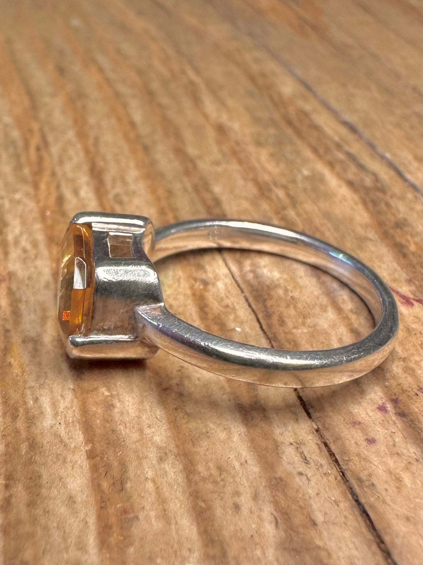 Modernist Citrin 925 Sterling Silber Größe N Ring