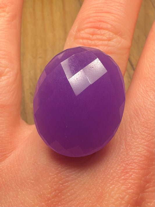 Abstract Faceted Purple Stone 925 Sterling Silver Size P Ring