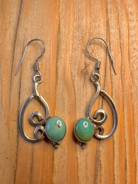 Vintage Ornate Turquoise 925 Sterling Silver Earrings