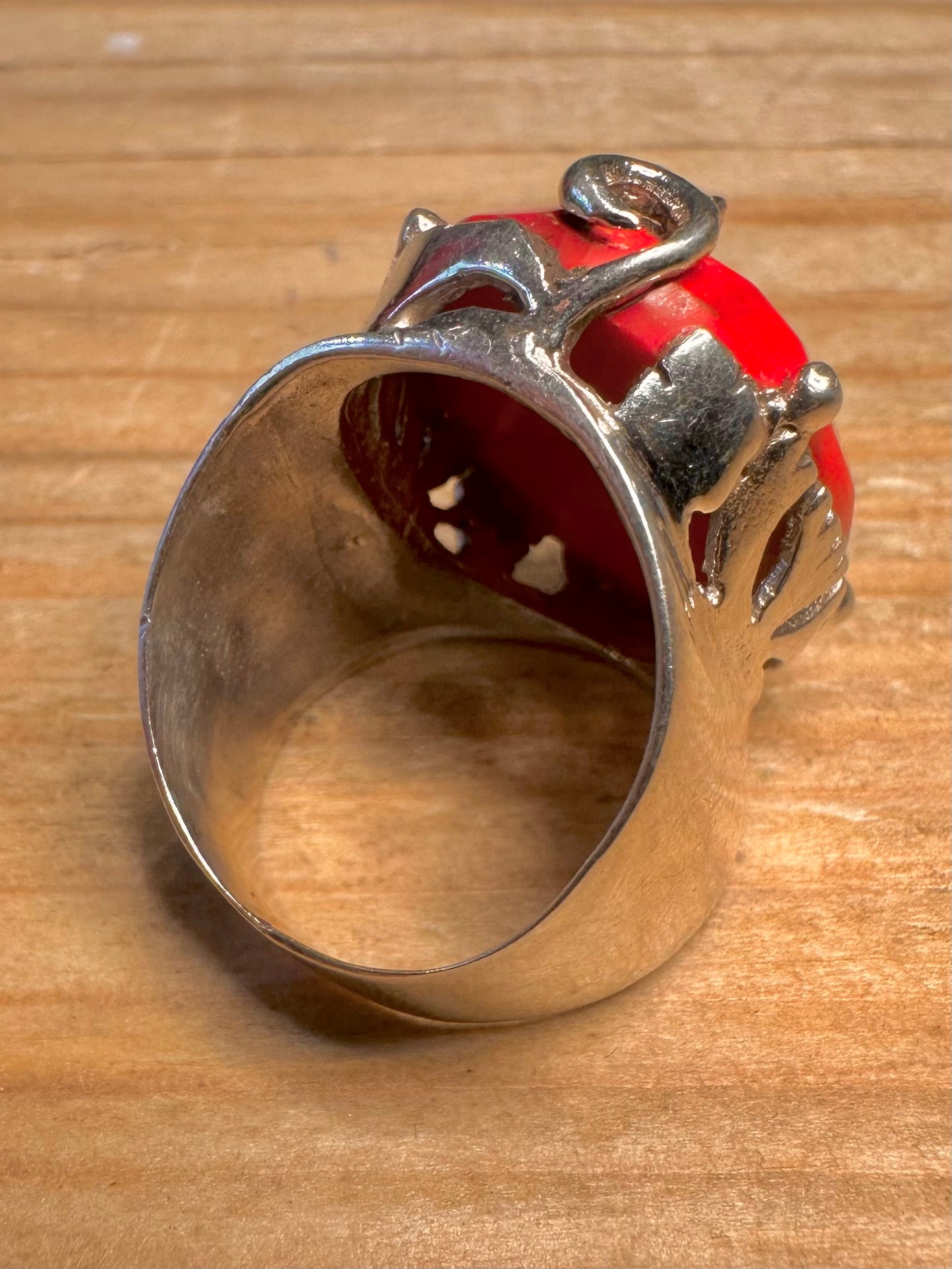 Vintage Faceted Red Stone Boho 925 Sterling Silver Size Q Ring