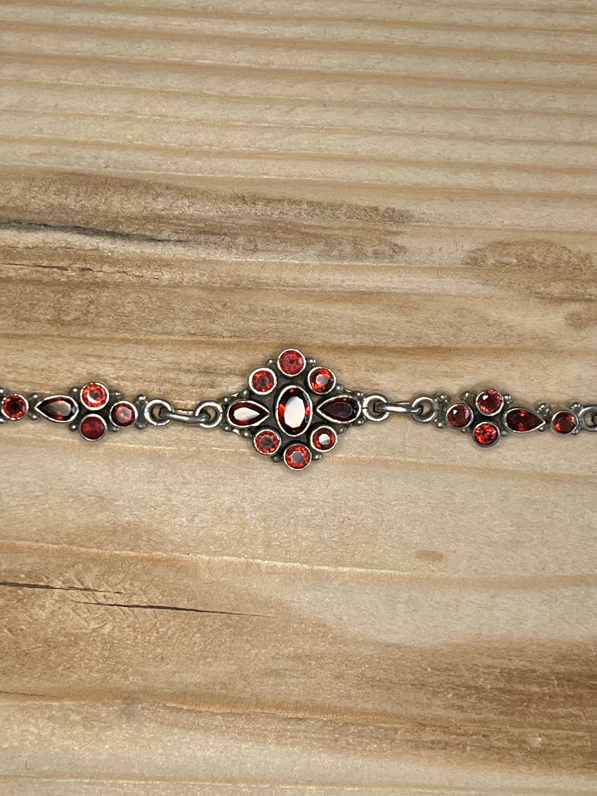 Garnet Flower Design 925 Sterling Silver 7.5 to 8.5 inch Bracelet
