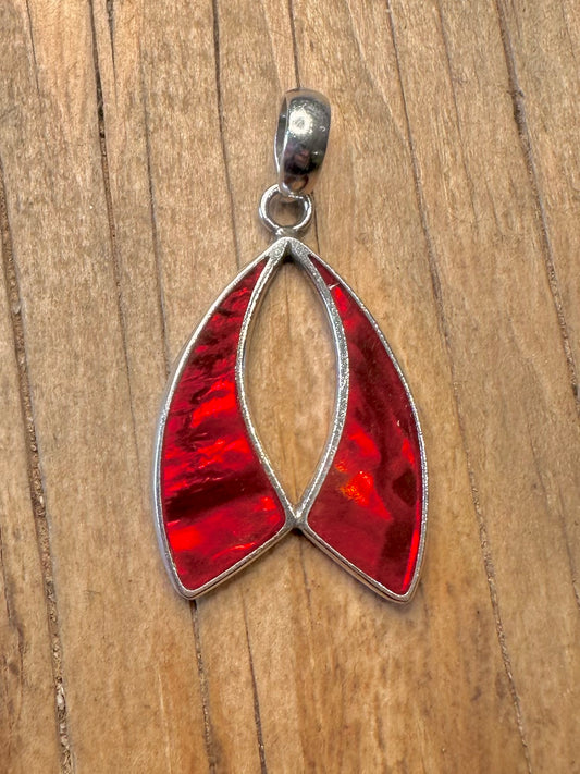Modernist Red and White Mother of Pearl 925 Sterling Silver Pendant