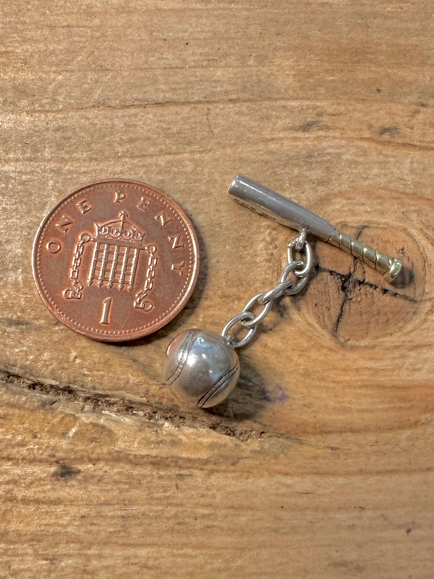 Vintage 1996 Ball and Bat Gold on Handle 925 Silver Pendant